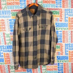 American Eagle Heavyweight Fleece Button Shirt Size XL Black Yellow Plaid